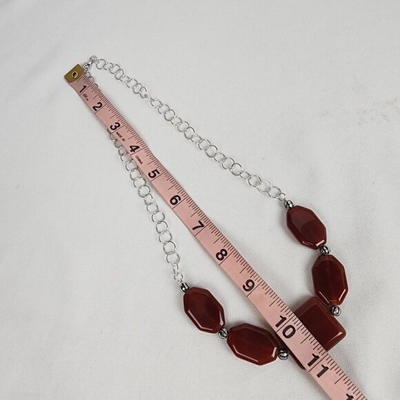 925 Sterling Silver Red Brown Natural Stone Chain Necklace - Picture 7 of 7
